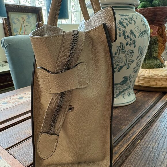 Celine Drummed Calfskin Micro Luggage Tote Dune Taupe Beige Authentic - Picture 9 of 16